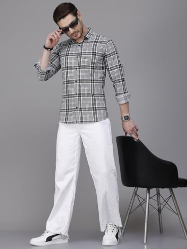 Image of Majestic Man Men's Comfort Slim Fit Pure Cotton Opaque Checked Casual Shirt