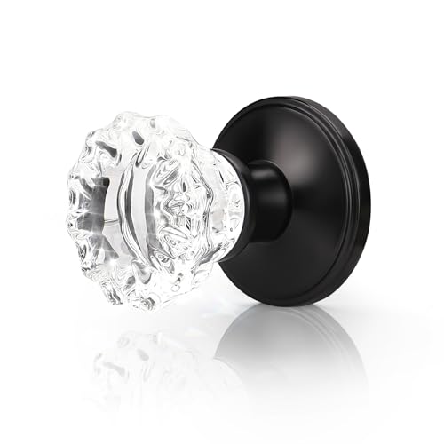 KNOBWELL 3 Pack Dummy Glass Door Knobs Interior with no Lock, Decorative Crystal Door Knobs Inside, Modern Glass Door Knob Inside in Matte Black Finish