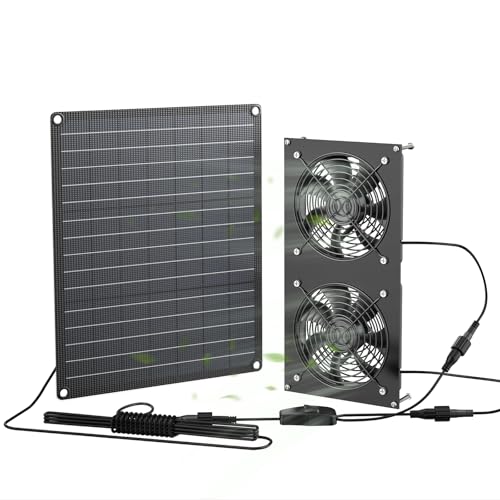 FlexSolar 12W Solar Panel Powered Fan Kit, Dual Waterproof IP65 Fans, 2500RPM High Speed, Solar Exhaust/Intake Fan for Chicken Coop, Greenhouse, Dog House, Pet House, Outdoor Shed Ventilation