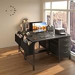 Lufeiya Computer Desk with File Drawers Cabinet, 47 Inch Reversible Home Office Desks with Filing Cabinet for Small Space, Gaming Study Writing Table PC Desks, Black - Image 4
