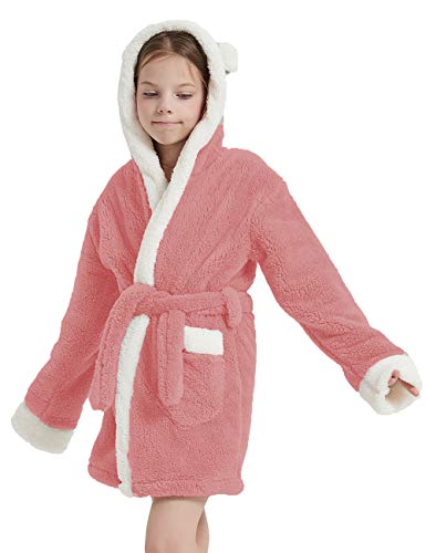 Casoda Girls Robe Homewear Kids Hooded Bathrobes Plush Sherpa Sleepwear- Gifts For Girls(11-12 Years, Pink) #TOP2