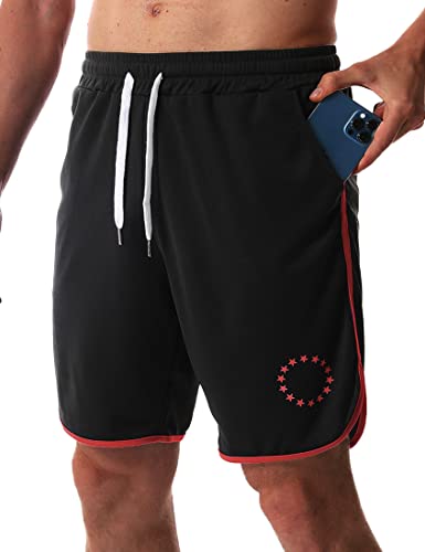 Flyfirefly Men's Gym Workout Shorts Quick Dry Bodybuilding Weightlifting Breathable Training Running Shorts With Pockets Black Red #TOP18