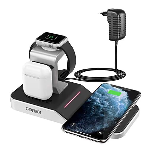CHOETECH Caricatore Wireless MFI 4 in 1 Stand iWatch Apple, Dock per Caricabatterie Airpods, Supporto Tablet per Desktop per Airpods PRO, iWatch Serie 5/4/3/2/1, iPhone SE 2/11/XR/XS/X/8 Plus/8, iPad