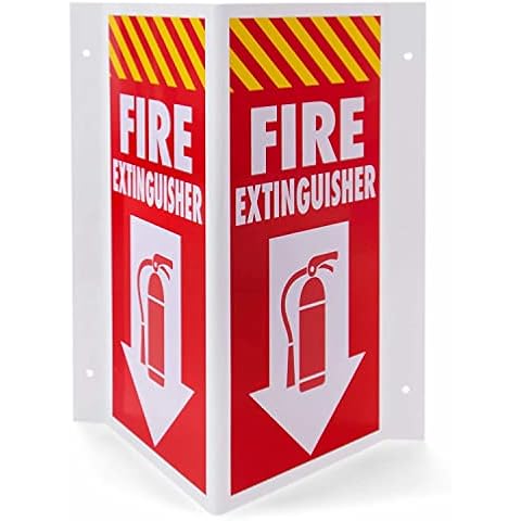 3D Fire Extinguisher Sign - Plastic Pre-Drilled Safety Wall Panel for Indoor & Outdoor Use - Projection Angle Warning Legend for Restaurant, Business, or Home Security & Prevention, 10" x 8" x 4" Cover