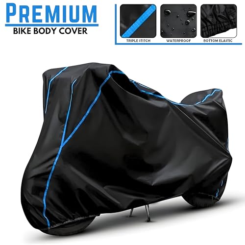 Image of Kerwa Waterproof Bike Cover Compatible with Yamaha MT-15 V2 | Dust Proof, UV-Resistant, All-Weather Protection Bike Body Cover, Windproof Elastic Bottom Blue