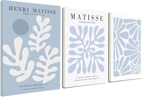 Toiles d'art mural abstrait bleu Matisse pour raviver un mur blanc - Set encadré 3 pièces
