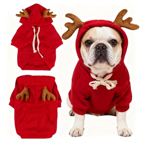 New Christmas Dog Hoodie Elk Pocket Sweater Small and Medium Pet Cat Red Clothes (Elk Pocket Sweater XL)