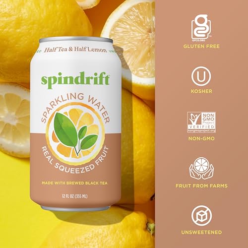 Spindrift Sparkling Water, Half Tea & Half Lemon Flavored, Made with Real Squeezed Fruit, 12 Fl Oz Cans, Pack of 24 (Only 5 Calories per Seltzer Water Can)
