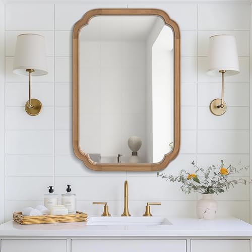 WallBeyond 20" x 30" Rounded Corner Arch Wall Mirror with Wood Frame for Entryway, Living Room or Bedroom Home Decor - Light Woodgrain [20" x 30" Honey-Colored] by WallBeyond - Used condition - US$51.61