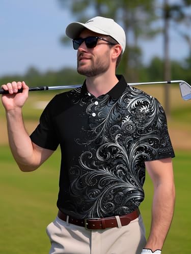 Image of PAGYMO Funny Golf Shirts for Men Crazy Printed Pattern Novelty Moisture Wicking Performance Mens Polo Shirt