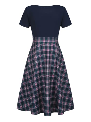 Image of Women's Elegant Vintage Dresses Knee Length Casual Floral Print Work Party Peter Pan Collar A-Line Dress with Pockets 978