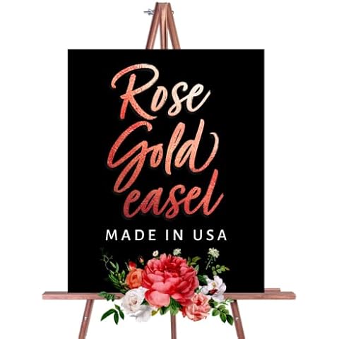 Large Wedding Easel for Welcome Sign, Display Easel Stand for Paintings and Poster Board Display, 6 Color Options, Natural Wood, Gold, Rose Gold, Silver, White, Black, 65 Inches, Made in The USA Cover