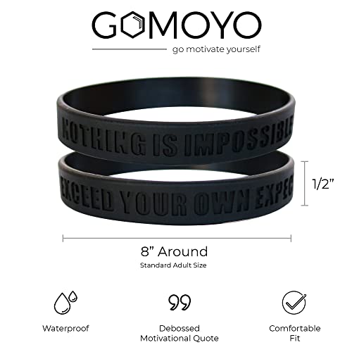 Nothing Is Impossible, Exceed Your Own Expectations Motivational Silicone Wristbands, Rubberband Bracelets For Fitness, Workouts, Exercise, Basketball, Lifting, Team Sports (Black 2 Pack) #TOP1