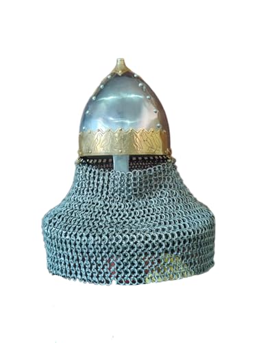 Heavy Gauge Viking Birka Helmet with Chainmail Aventail & Brass Accents - Battle Ready HMB SCA LARP Medieval Norse Warrior Helmet