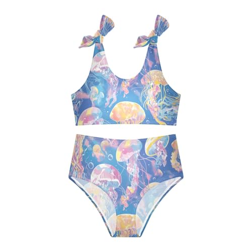Colorful Jellyfish Girls Two Piecing Kids Bikini Set Scoop Neck Bathing Suit Swimwear Adjustable Strap3