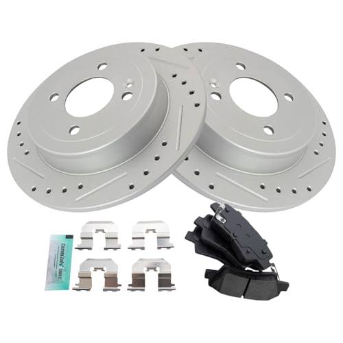 Image of TRQ Performance Rear Brake Pad and Rotor Set Semi Metallic G Coated Rotors Compatible with 2012-2017 Hyundai Accent 2012-2017 Kia Rio