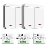 【Funkschalter mit Wand Schalter】Funk Lichtschalter ist für eine Vielzahl von Geräten geeignet, wie z.B. Lampen, Ventilatoren, Vorhänge, Warmwasserbereiter usw. Die 433-MHz-RF-Funkschalter bietet eine starke Funkübertragungsfunktion, die durch Wände, Böden, Türen und Platten hindurchgehen kann. Hohe Empfangsempfindlichkeit (> - 108dBm). Keine Verkabelung zwischen Lichtern und Funkschalter erforderlich.