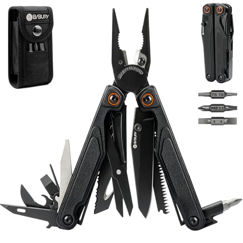 BIBURY Pince Multifonctions Légère à Manche G10, Outil Multifonction avec Coupe-fils et Ciseaux Remplaçables, Multitool pour Extérieur, Survie, Camping, Randonnée, Réparation, Cadeau Homme - Noir