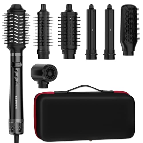 TASNEEM Hair Dryer Brush, 7 in 1 Pro Hot Air Styler for Hair Styler, Rotating Hair Dryer Brush, Auto-Wrap Curlers,Paddle Brush for Fast Blow Dry & Curling Volumizing Straightening with Travel Case