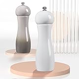 Salz und Pfeffermühle Holz,Gewürzmühle 2er Set,Salzmühle Einstellbare Feinheit,H 16,8 cm,weiß & creme grua,Geschenkidee