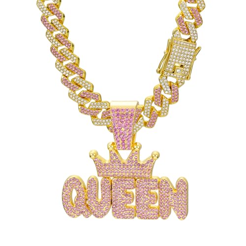 Queen Hip-hop Cuban Chain, Rhinestone Pendant Necklace Jewelry For Women，Women's Fashion Jewelry