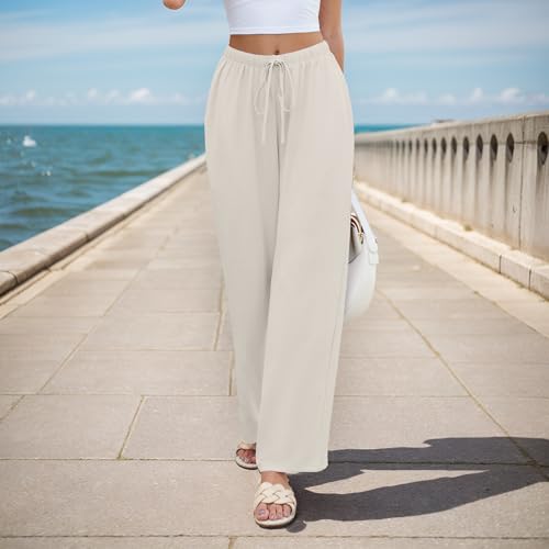 Women's Pants Flowy Wide Leg Lounge Pants Beach Loose Fit Casual Comfy Trousers with Pockets