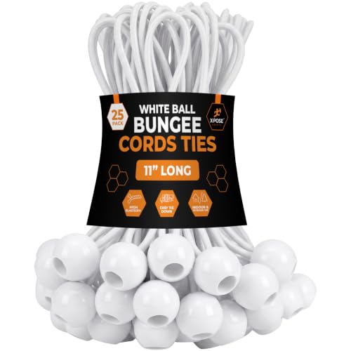 Image of Xpose Safety Bungee Ball Cords 11 inch 25 Pack Heavy Duty White Stretch Rope with Ball Ties for Canopies, Tarps, Walls, Cable Organization