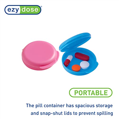 Image of Ezy Dose Daily Round Pocket Pharmacy Pill Organizer, Blue & Pink, 2 Pack | Portable On-The-Go, Pill Box, Organizer and Vitamin Containers, Snap Shut Lids, Perfect For Traveling, BPA Free