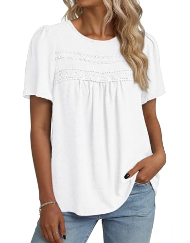 Women's Short Sleeve Chiffon Top $5.99 – Crewneck Casual Blouse with Lace Hem - image 2