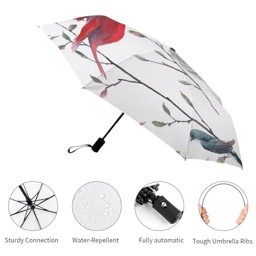 Parapluie de voyage oiseau rouge robuste et automatique haut de gamme