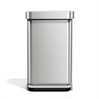 simplehuman CW2080 poubelle rectangulaire à pédale, avec réserve à sacs, poubelle de cuisine, acier inoxydable brossé avec couvercle en plastique gris, 45 litres