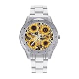BTCOWZRV Reloj de pulsera analógico de aleación para hombre, diseño de flores en borde, reloj de pulsera de moda, fácil de leer, para negocios, trabajo, deportivo, casual, para marido, padre