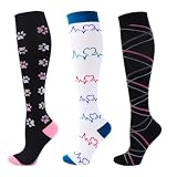 Zingso 3 Pares de Calcetines de Compresión para Mujeres y Hombres de 20 a 25 mmHg, Azul + Negro + Rosa)