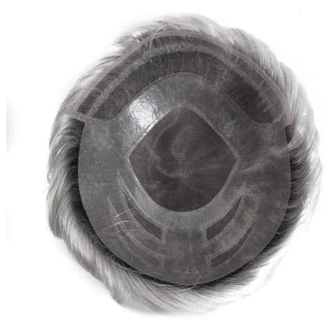 AIRAO Human Hair Toupee for Men with Lace Front Mono Top Base Geo Style Rooted Natural Black Ombre Color Grey Hair Piece System 8"×10" Cover