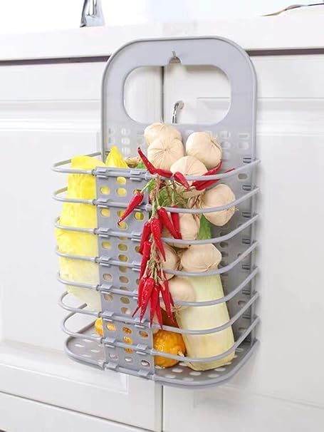 Image of Wall Mounted Bathroom Hanging Mesh Laundry Basket Toiletry Organization Washing Bin Home Portable Magic Sticker Plastic Laundry Hamper Bag for Bathroom Dirty Clothes