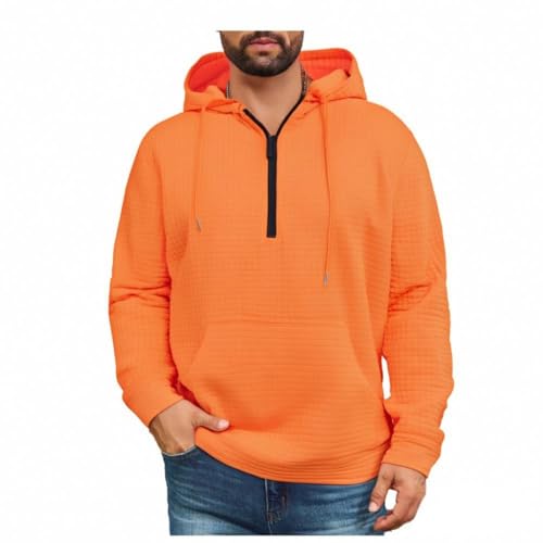 Lightweight Hoodie Men Zip Plain Hoodie Warm 1/4 Zip Pullover Hooded Sweatshirt Drawstring Fall Winter Sweater