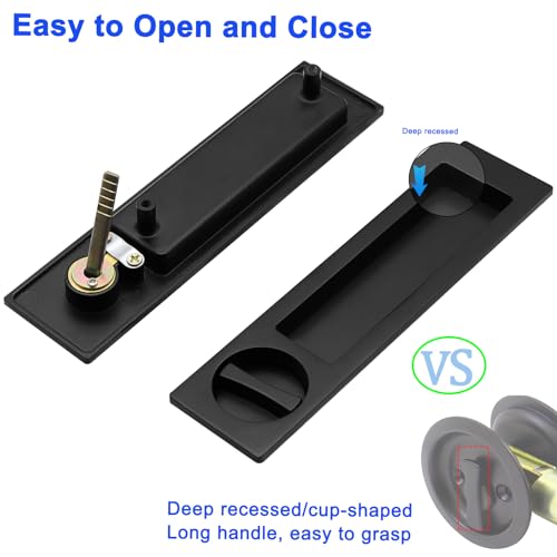 Manija con Cerradura y Manijas de Borde para Puerta Corrediza, Diseño Moderno Rectangular Estrecho con Función de Entrada con Llave, Herraje Empotrado para Puerta de 1 3/8” a 2 3/16” de Grosor (1, Negro Mate) miniatura 2