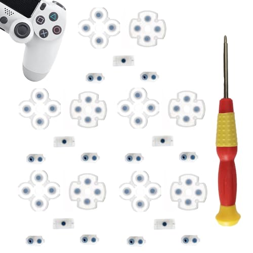 5 Sets Silicone Conductive Rubber Pads Replacement for Playstation 4 PS4 Controller Parts for JDM-050/055 Dualshock 4 L1 R1 L2 R2 Adhesive Button Changing Keypad Repair Replacement Part Tool Kit (055)