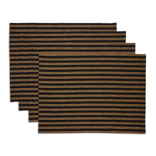 Image of Solino Home 100% Pure Linen Placemats, 14 x 19 in, Brown Striped, Set of 4