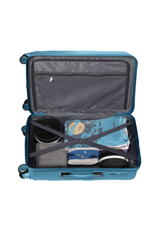 Image of Swiss Era Hard Shell 55 Cms Cabin Luggage - Premium ABS Spinner Trolley Bag with 8 Wheels - 20 Inches Lightweight Cabin Bag for Flights - Blue | 20
