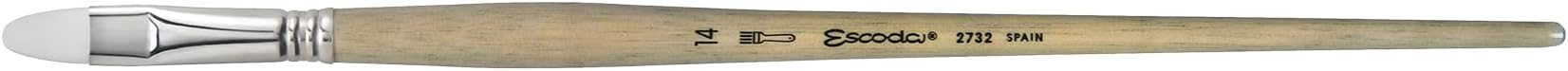Escoda Perla Series 2732 Artist Oil & Acrylic Long Handle Paint Brush, Synthetic White Toray Filament, Bright, Size 14
