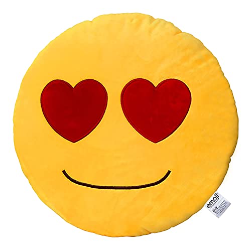 EvZ Emoji Loving Face Emoticon Cushion Stuffed Plush Soft Pillow, Official Certified, 32cm Yellow