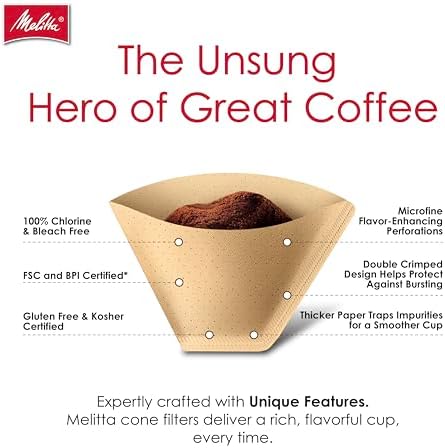 Melitta #4 Unbleached Coffee Filters, Premium, Natural Brown, Flavor Enhancing Coffee Filters for 8-12 Cup Coffee Makers, Kosher Certified, Compostable, 100 Count (Pack of 3) - 2