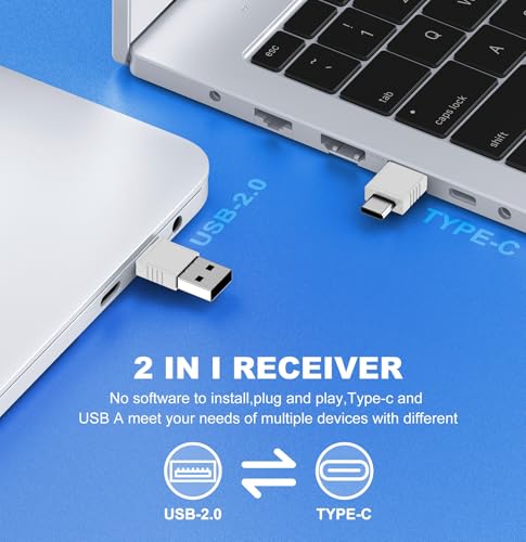 Image of DinoFire Wireless Presentation Remote with Air Mouse White, RF 2.4GZ Rechargeable USB C Slide Clicker for Powerpoint Presentations for Laptop /Computer /MAC