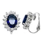 Blue CZ Clip On Earrings Crown Oval Wedding Women Fashion
