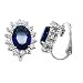 Sparkly Bride Rhodium Plated Oval Crown Blue CZ Fashion Clip On Earrings