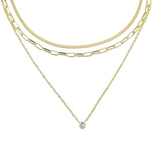 IOSPKKIO® Meerlaagse zilveren choker-halsketting voor vrouwen en meisjes, CZ-hanger, halsketting, sierlijke platte slangenketting, Large