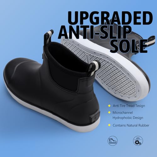 Image of Men's Deck Boots Waterproof Rain Boots Slip On Fishing Booties Ankle Booties Chelsea Boot Men botas para hombre for Gardening Fishing Boating Camping Sailing Black
