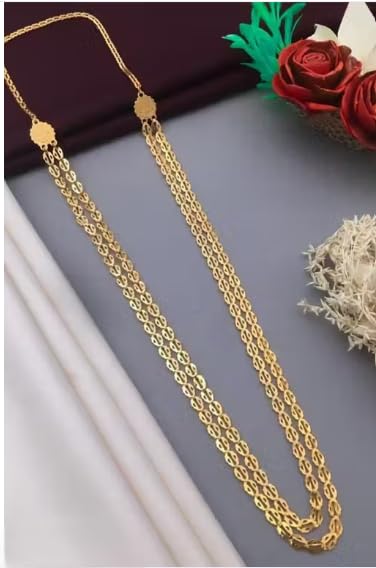 NAINA 2 Lines Multi Layered Gold Polish Haram 2 lines Chandraharam Moppu Chain Chapla Haar Mugappud Chain Side Locket ChainWomen Jewelry(C.NAINA 2 Lines)-image-11