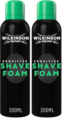 Image of Wilkinson Sword Sensitive Shave Foam, Great Addition to Wash Bags for Men's Grooming, Shaving Foam for Men, Sensitive Skin, 200ml (Pack of 2)